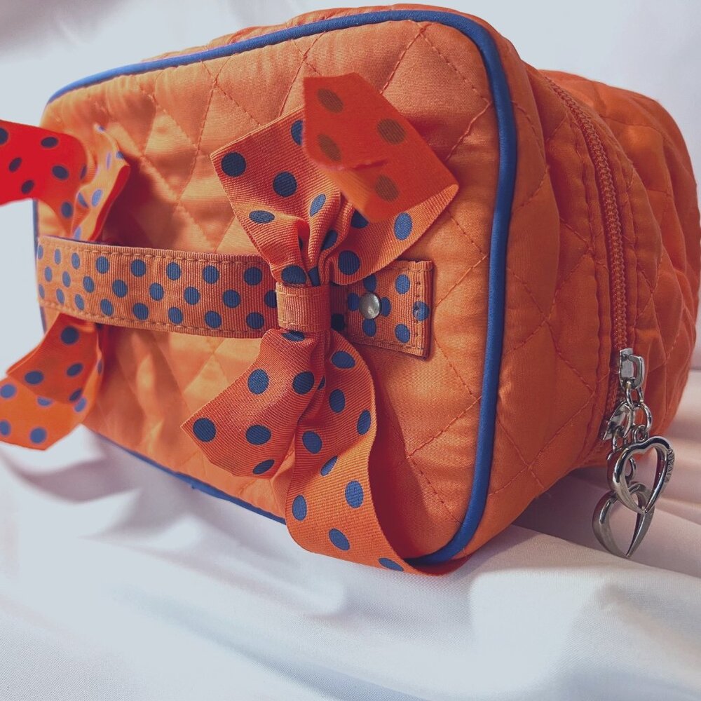 Vivary-Travel-Make Up Bag-Orange & Blue-Poka dots-Mirror-Cloth-Compartments